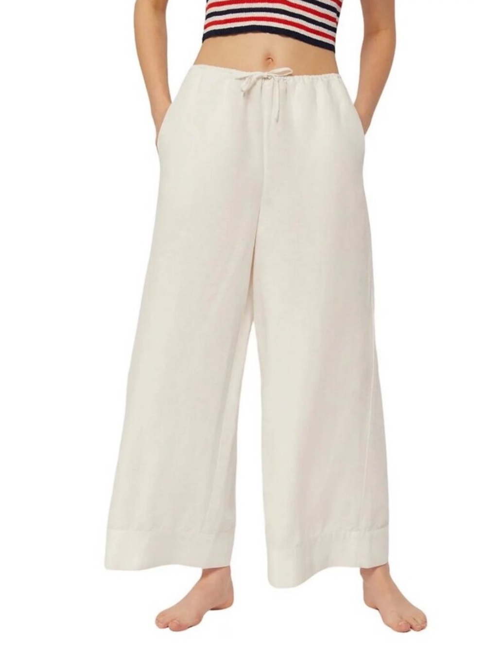 NWT $225 ONIA Air Linen Wide leg drawstring pants white women size XS